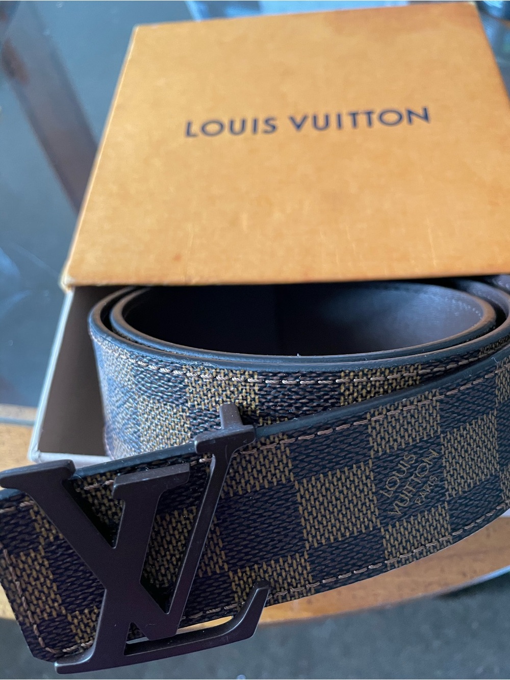 Louis Vuitton Brown Damier Ebene Canvas Belt with Black LV Buckle